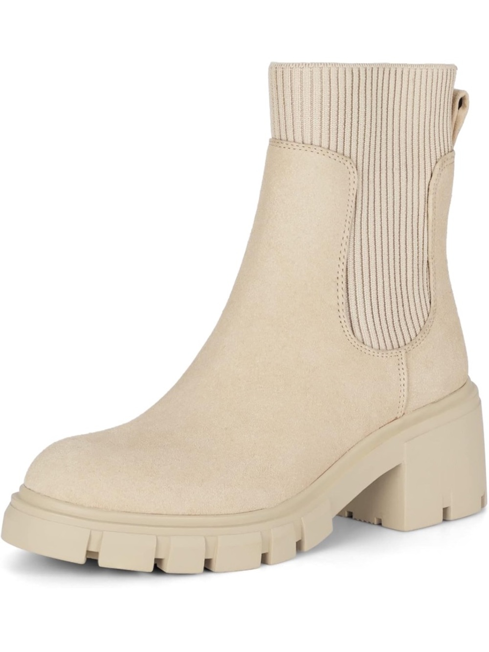 Neutral Beige Lug-Sole Chelsea Ankle Boot